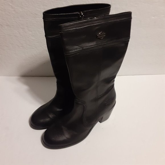 Harley Davidson Womens Mid Calf Zip up Black Leather Biker Boots